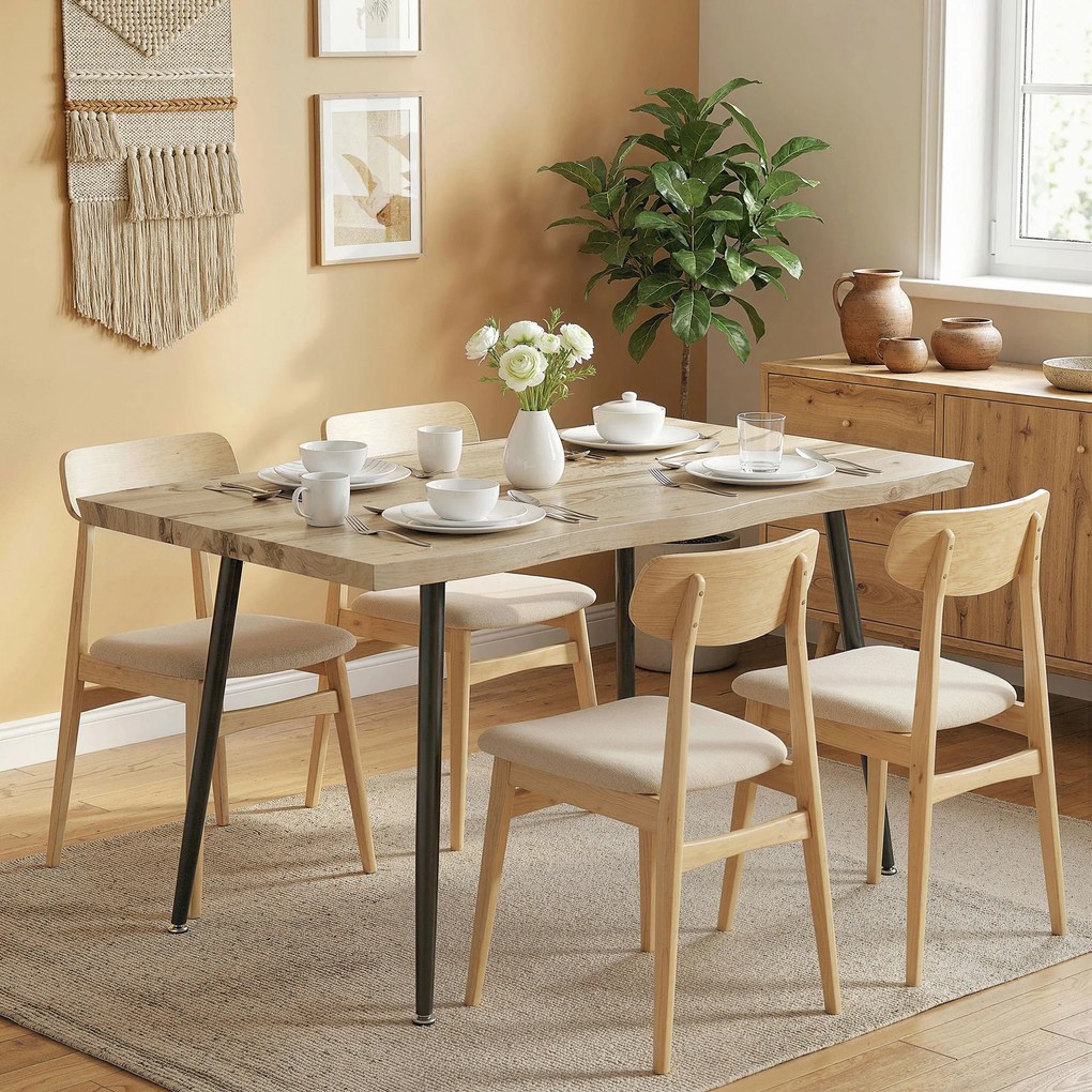 HOMCOM Masă pentru 4 persoane, 110 cm Masă dreptunghiulară nordică pentru bucătărie cu picioare din oțel pentru living și sufragerie, stejar | Aosom Romania