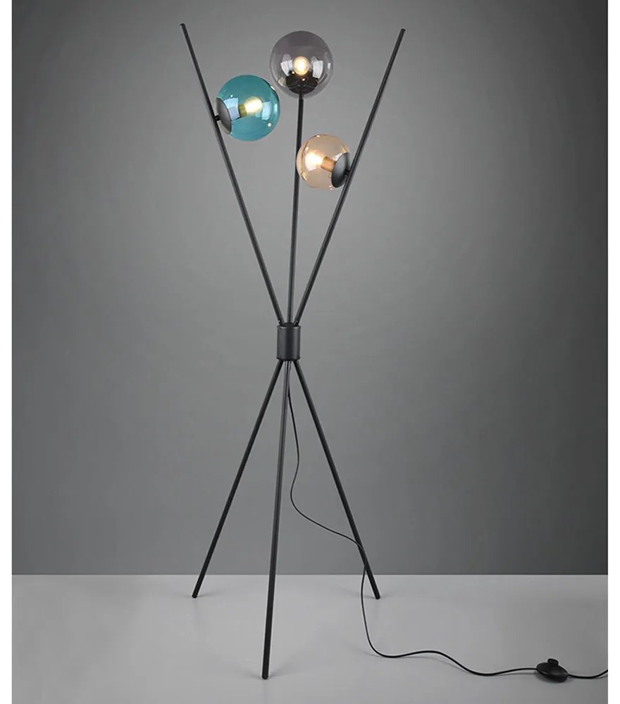 LAMPADAR LANCE, METAL, NEGRU MAT, ABAJUR STICLA, 3XE14, 28 W EXCL