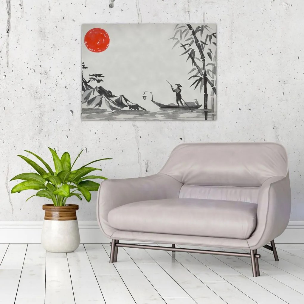 Tablou pe sticlă - Munții Fuji (70x50 cm)