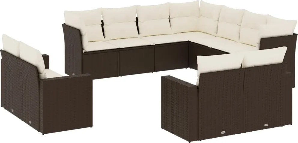 vidaXL Set canapele de grădină cu perne, 11 piese, maro, poliratan