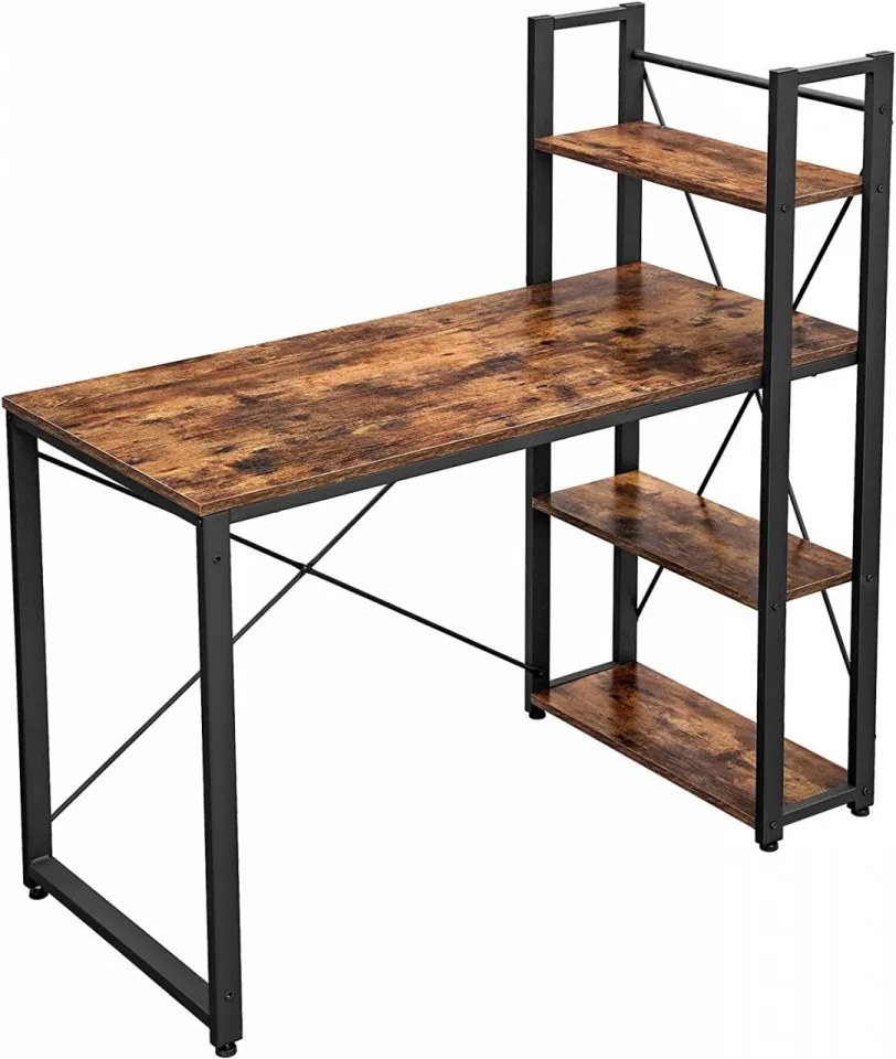 Birou de Studiu cu 3 Rafturi, PAL Melaminat, Maro / Negru, Vasagle, LWD48X