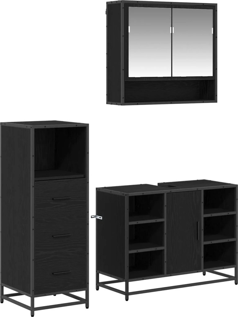 vidaXL Set de mobilier pentru baie 3 pcs Stejar Negru Lemn compozit