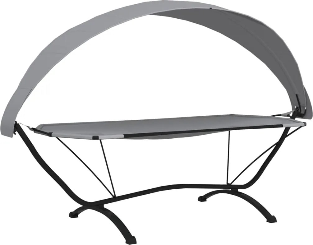 vidaXL Pat de exterior cu baldachin, gri, oțel & țesătură oxford