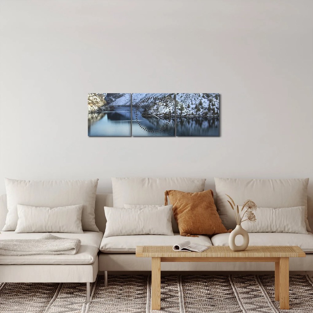 Tablou - peisaj de iarnă cu lac (cu ceas) (90x30 cm)
