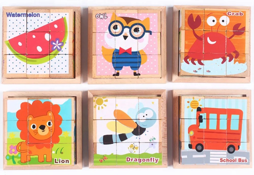 Puzzle cub din lemn, jucărie puzzle din lemn