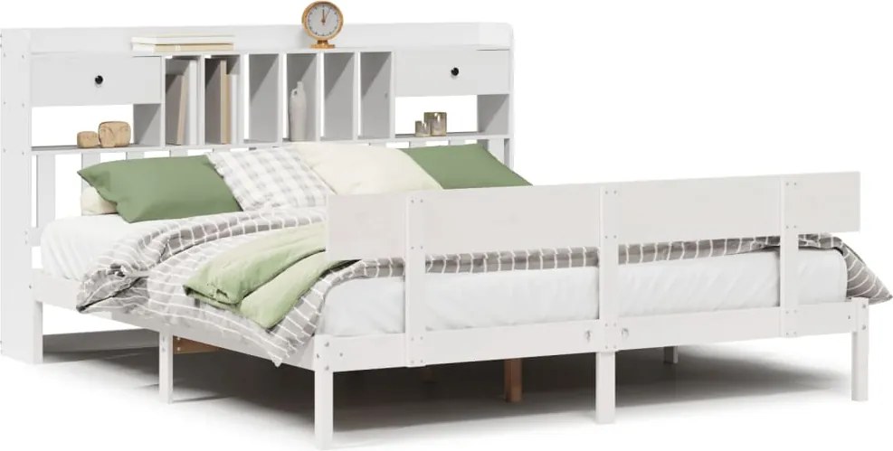 vidaXL Pat cu bibliotecă fără saltea, 180x200 cm, lemn masiv de pin