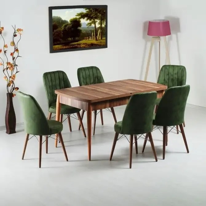 Set masa extensibila cu 6 scaune tapitate Homs cargold 250-30050 negru-VERDE,170 x 80 cm