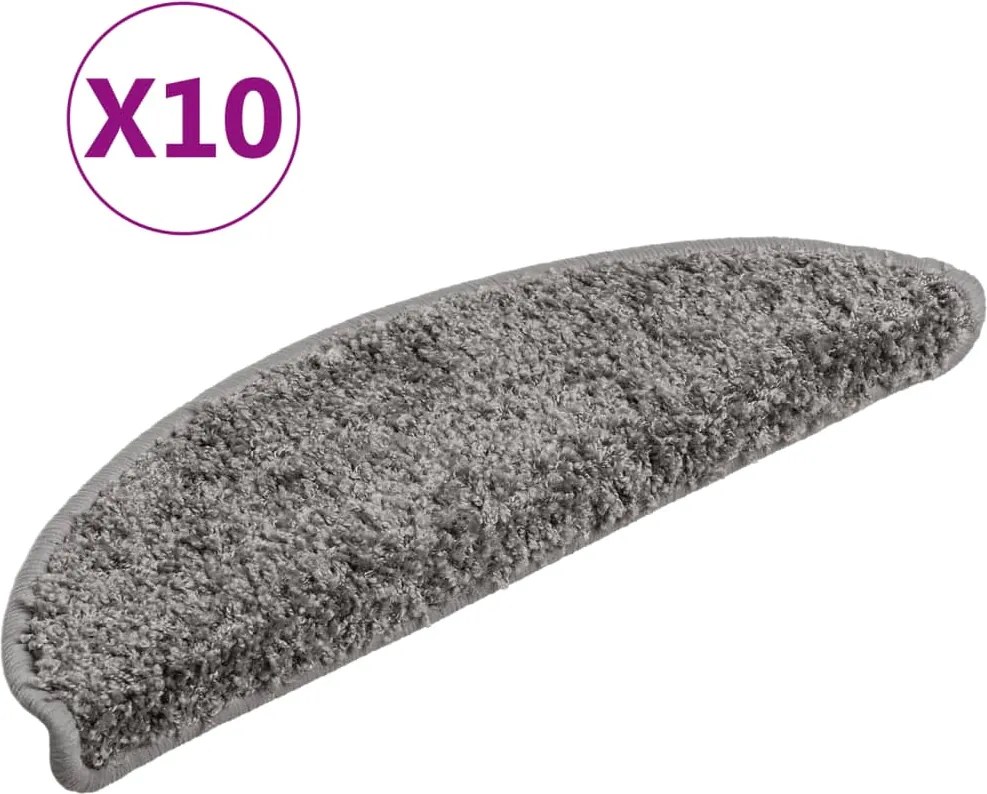vidaXL Covorașe pentru scări, 10 buc., 56x17x3 cm, gri, semirotunde