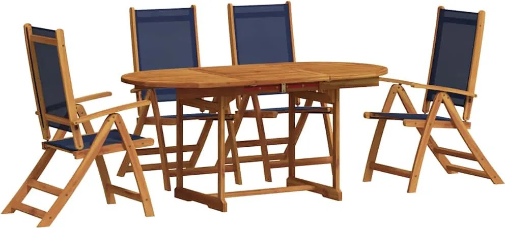 vidaXL Set mobilier de grădină, 5 piese, lemn masiv acacia/textilenă
