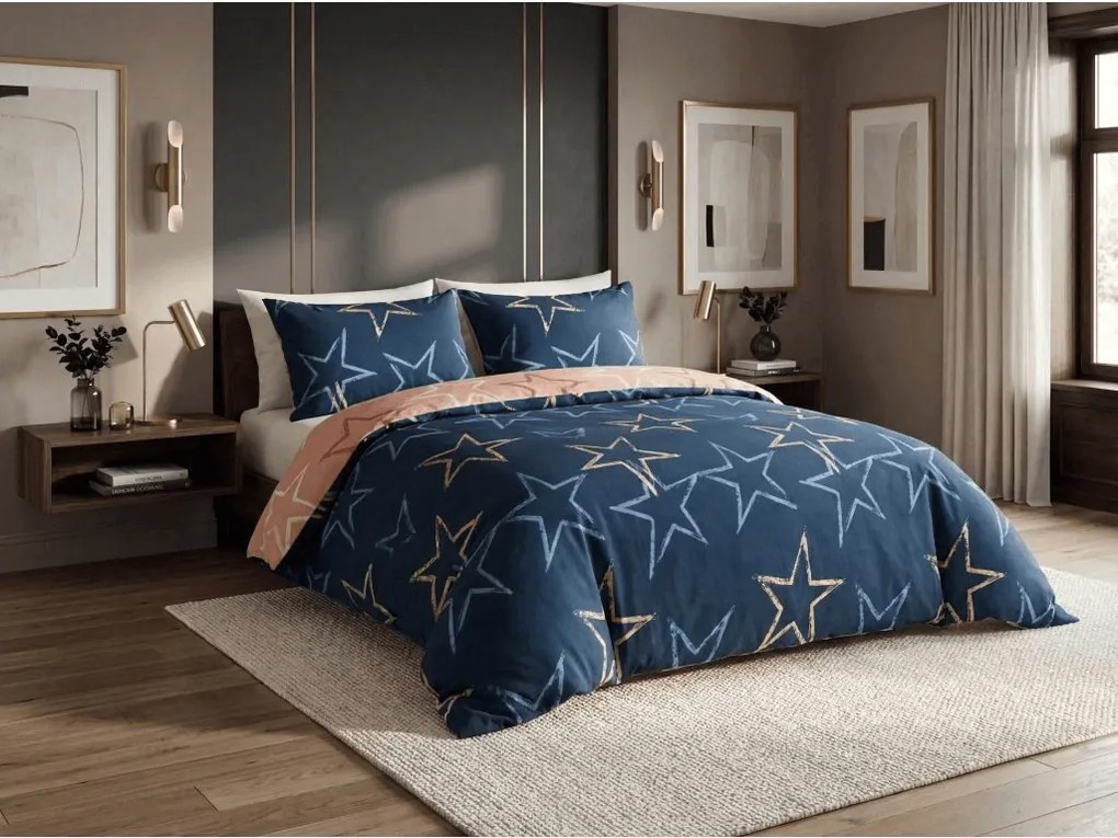 Lenjerie de pat din microflanel STARMISS albastru inchis Dimensiune lenjerie de pat: 70 x 90 cm | 140 x 200 cm