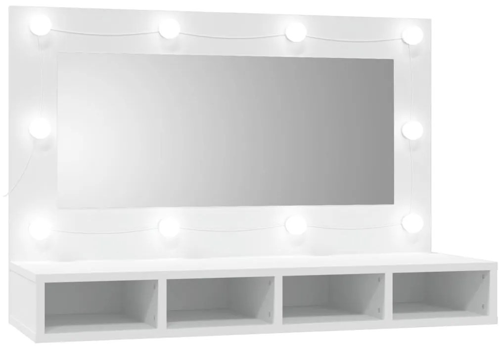 Dulap cu oglinda si LED, alb, 90x31,5x62 cm
