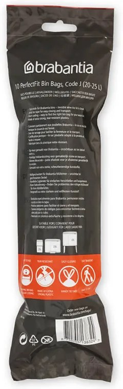 Saci de gunoi Brabantia PerfectFit Sort&Go/Bo 1005586, Dimensiune J, 20-25 L, 10 buc, Alb