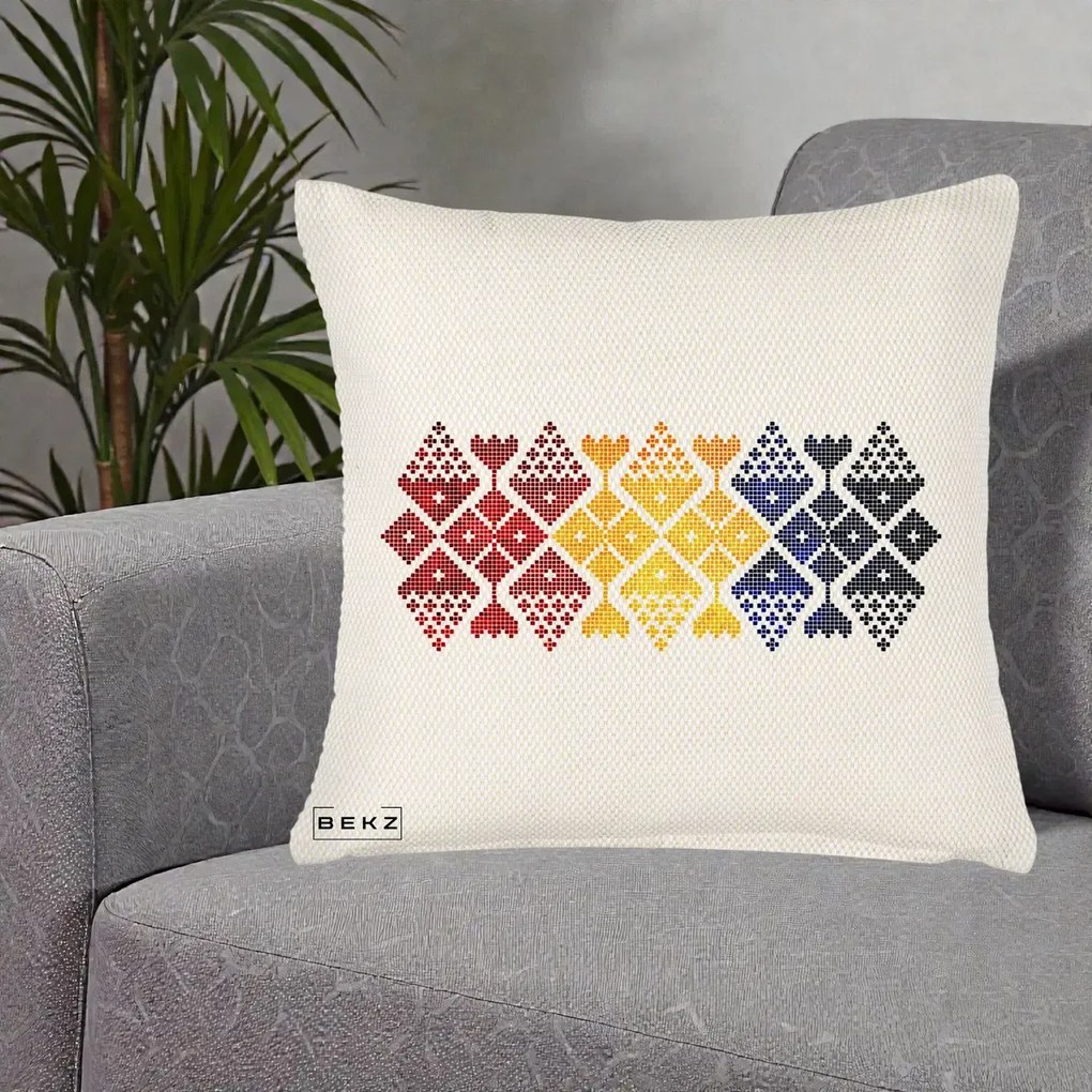 Perna Personalizata Motiv Tricolor Romanesc Broderie, 40x40 cm, Crem Reliefat, Husa Detasabila, Perna Inclusa, BEKZ®