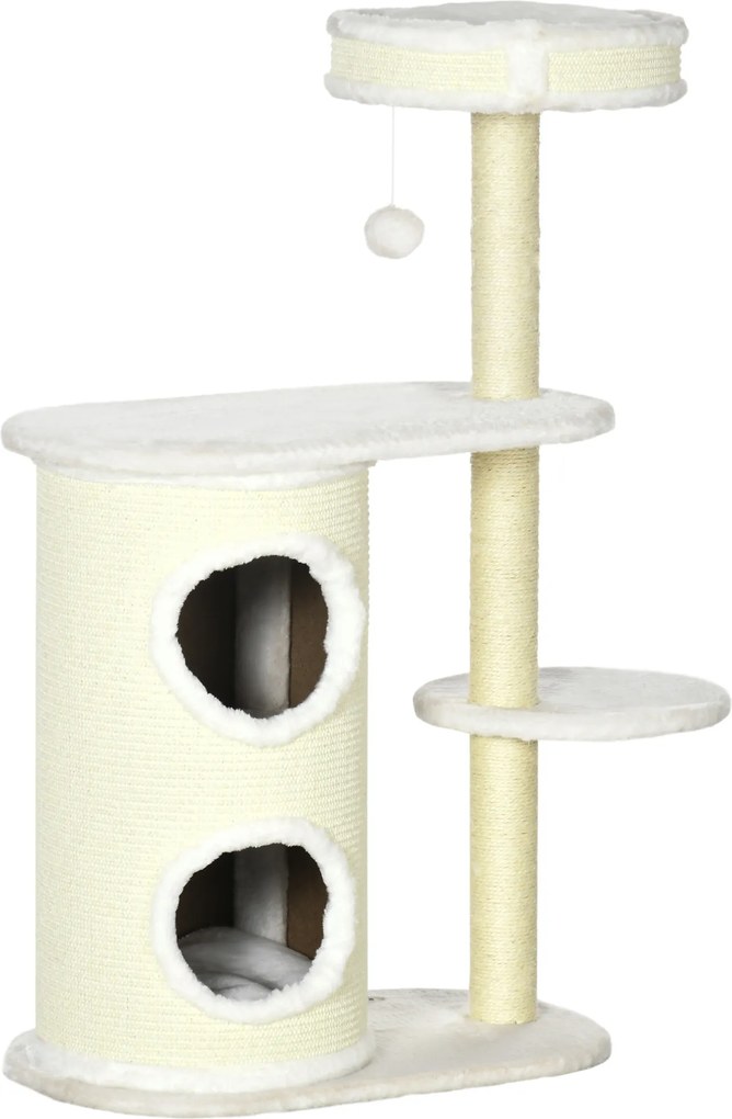 PawHut Ansamblu pentru Pisici 100cm, Stâlp Sisal, Căsuță și Platforme, Crem | Aosom Romania