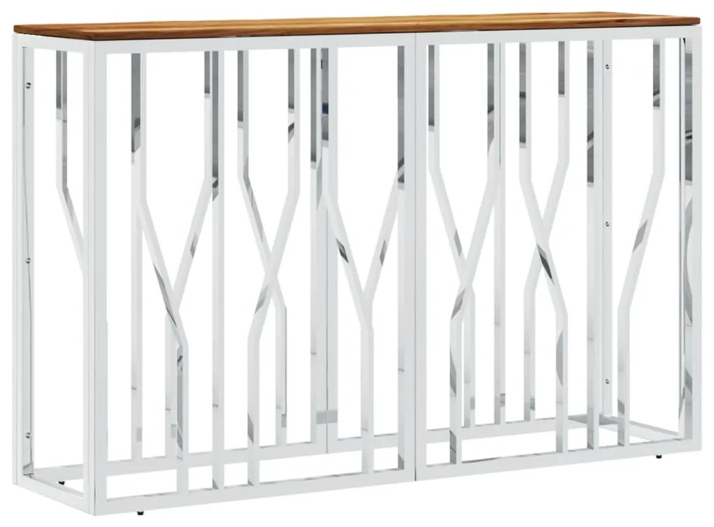 vidaXL Măsuță de cafea, argintiu, oțel inoxidabil și lemn masiv acacia