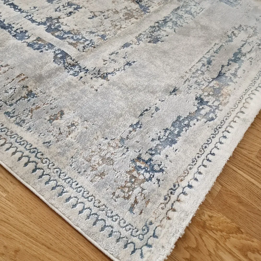150x230 cm Covor Domino Premium, 40% Polyester/60% Polipropilena, Modern, Gri/Albastru, Densitate 2500 gr/m2