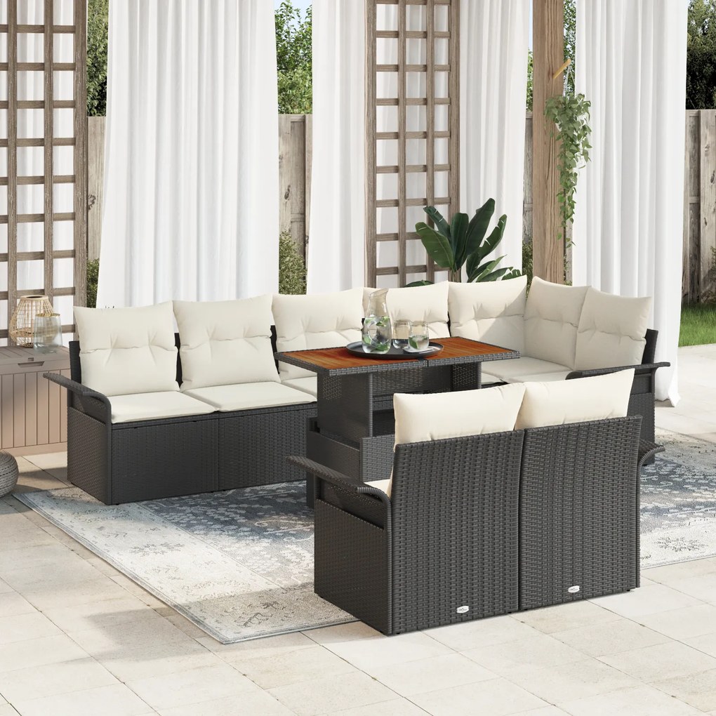 vidaXL Set de dining pentru grădină , 9 piese cu perne Ratan negru Acacia
