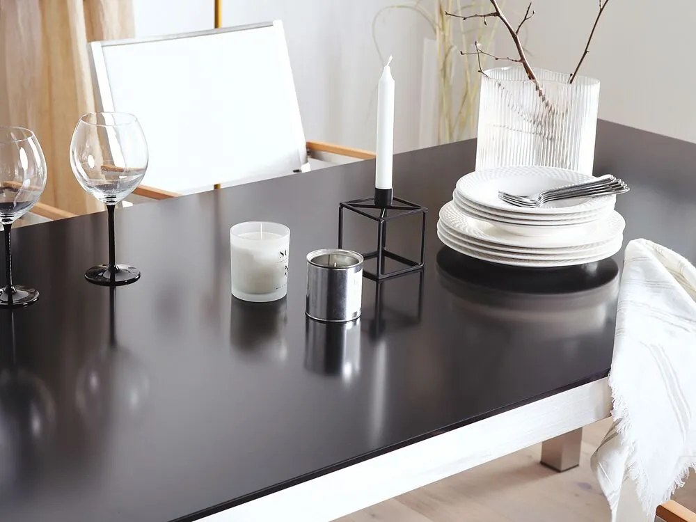 Set de masă pentru grădină Grosso (negru) (blat din sticlă 180x90 cm) (scaune din ratan) (sticlă). 1011749