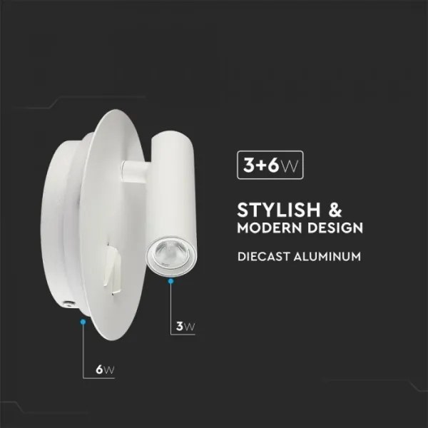 Aplică LED/3W/230V + LED/6W/230V 3000K alb