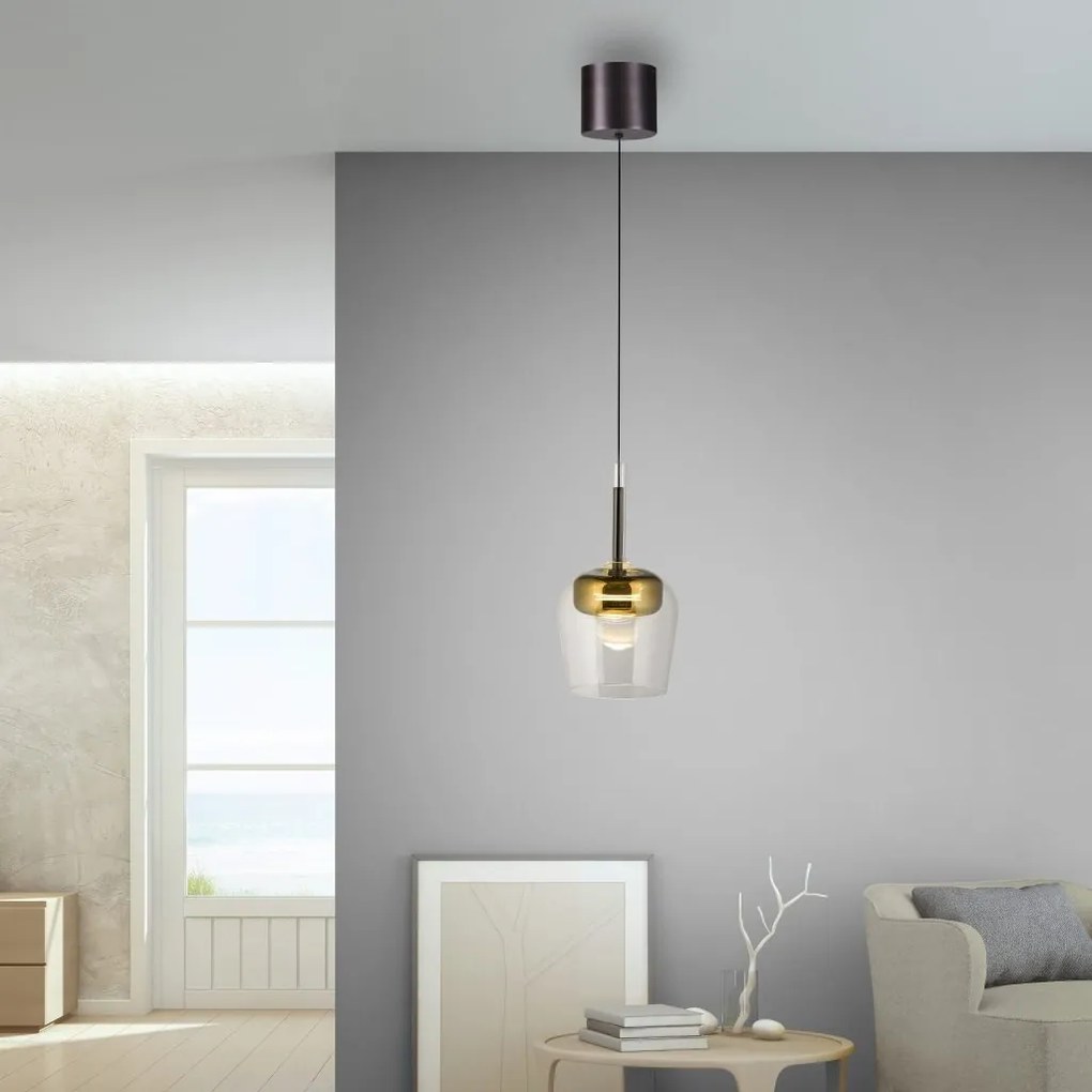 Pendul LED Smart cu Telecomanda, CCT, Sticla, Auriu, Q-KON