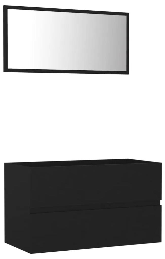 Set mobilier de baie, 2 piese, negru, PAL Negru, Dulap pentru chiuveta + oglinda, 1