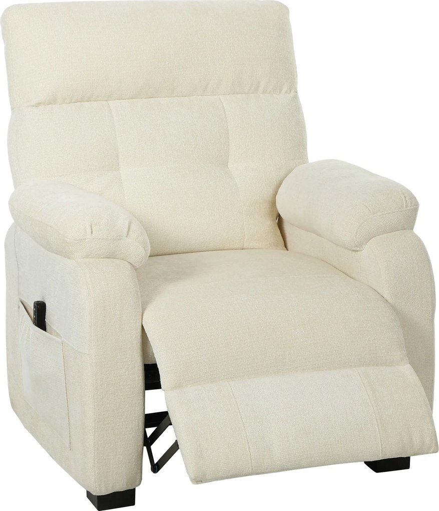 HOMCOM Fotoliu Relax Electric Reclinabil 150° cu Suport pentru Picioare, Șezut Spațios, Fotoliu Silențios, Port USB, Funcție Memory, Telecomandă, din Catifea, pentru Living, Alb | Aosom Romania