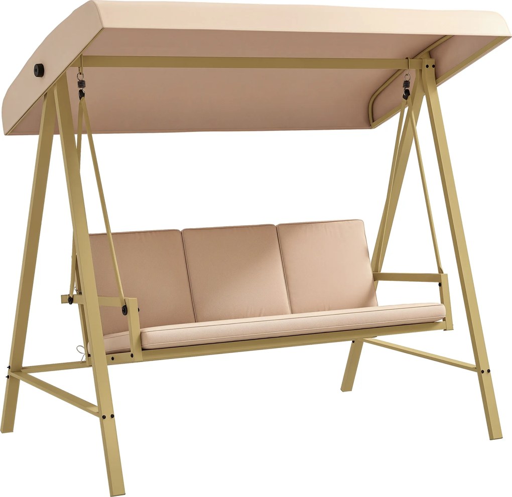 Outsunny Scaun Balansoar de Grădină cu 3 Locuri, Bancă cu Copertină Reglabilă, Perne Detașabile și Cadru din Oțel, 200x125x175 cm, Bej | Aosom Romania