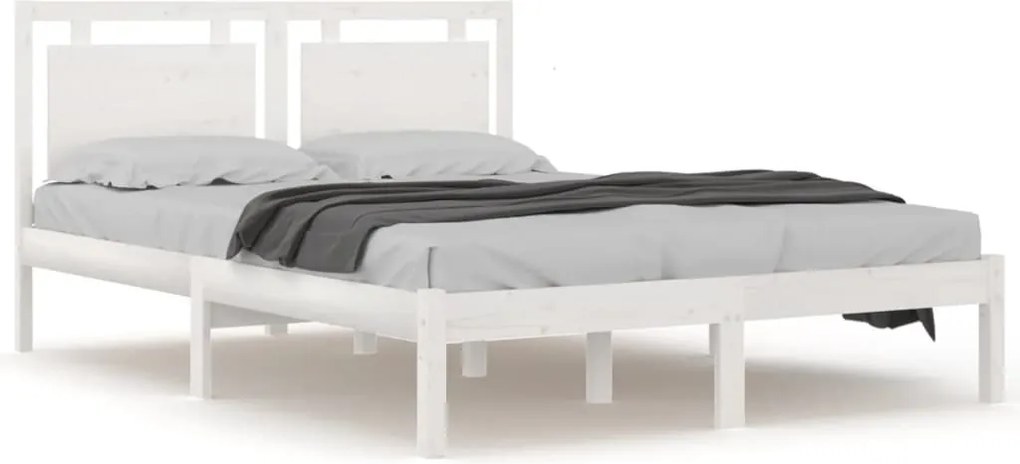 vidaXL Cadru de pat, alb, 140x190 cm, lemn masiv