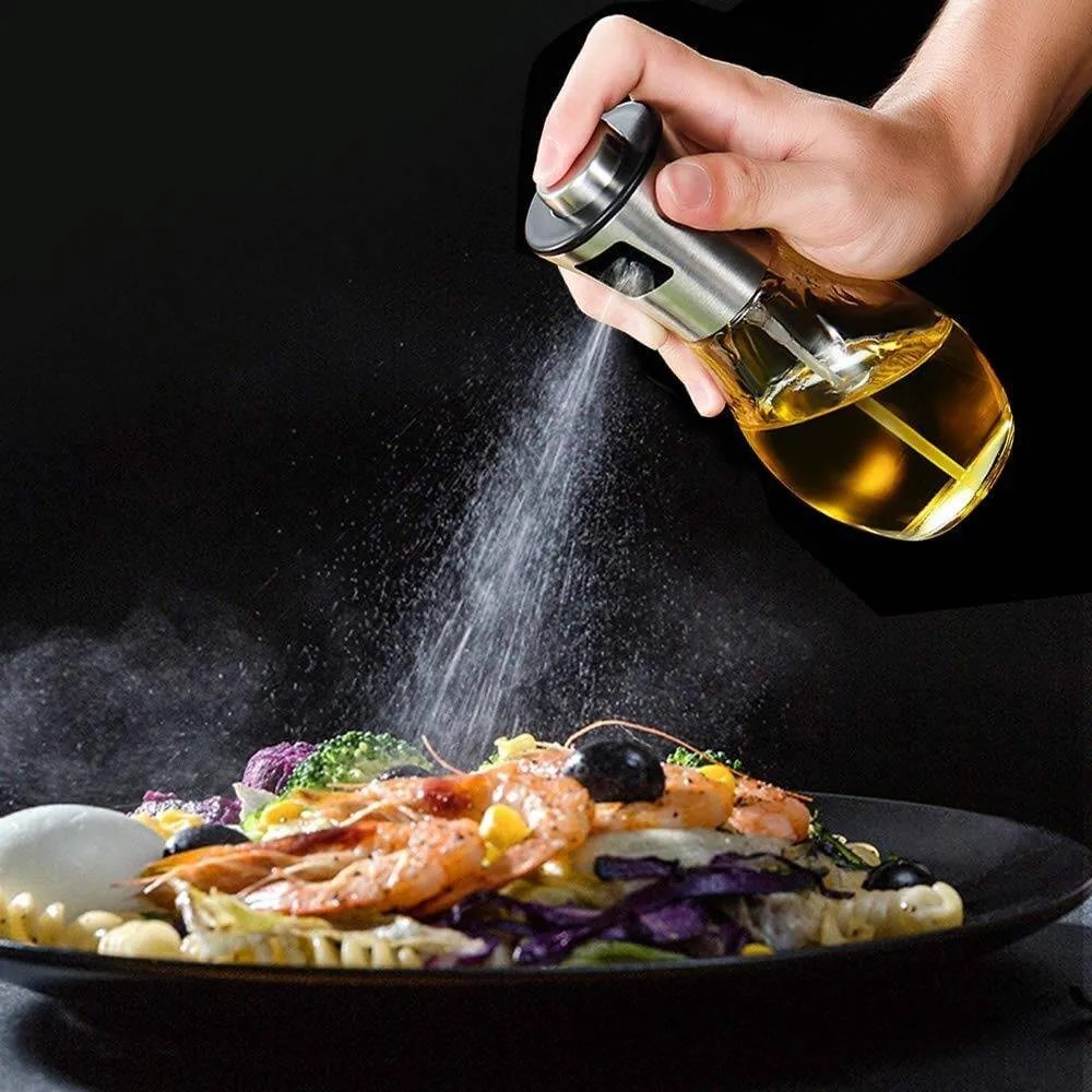 Dozator de ulei cu pulverizator 200 ml - argintiu