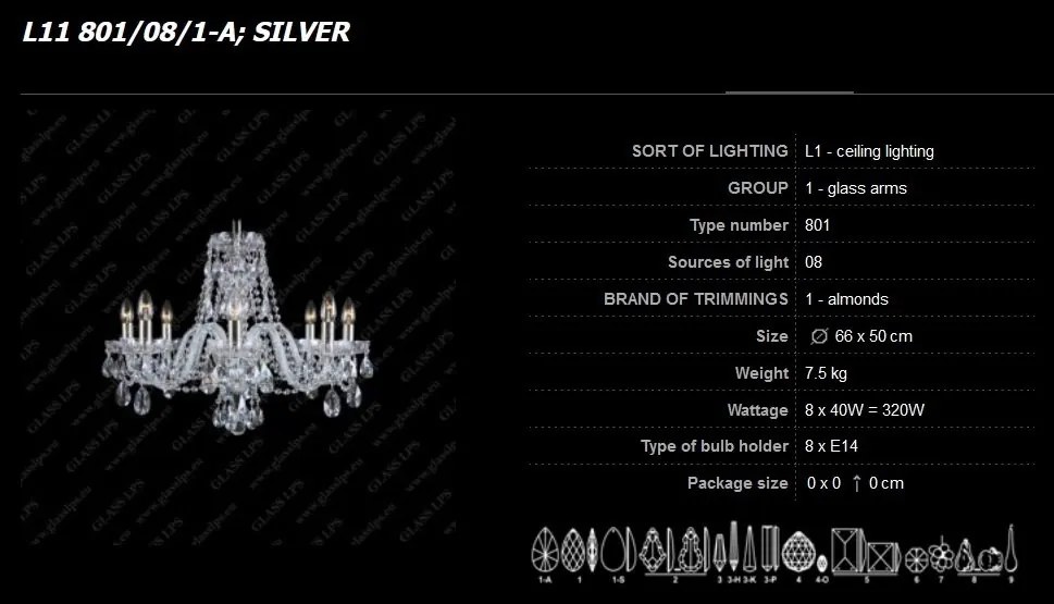 Candelabru cu 8 brate Cristal Bohemia 11 801/08/1-A