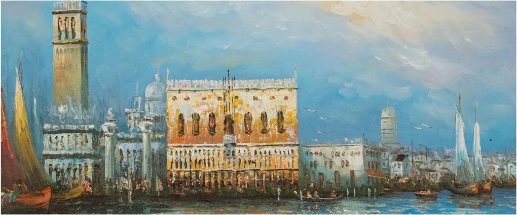 Tablou - Gondola care trece prin Veneția, pictură în ulei (120x50 cm)