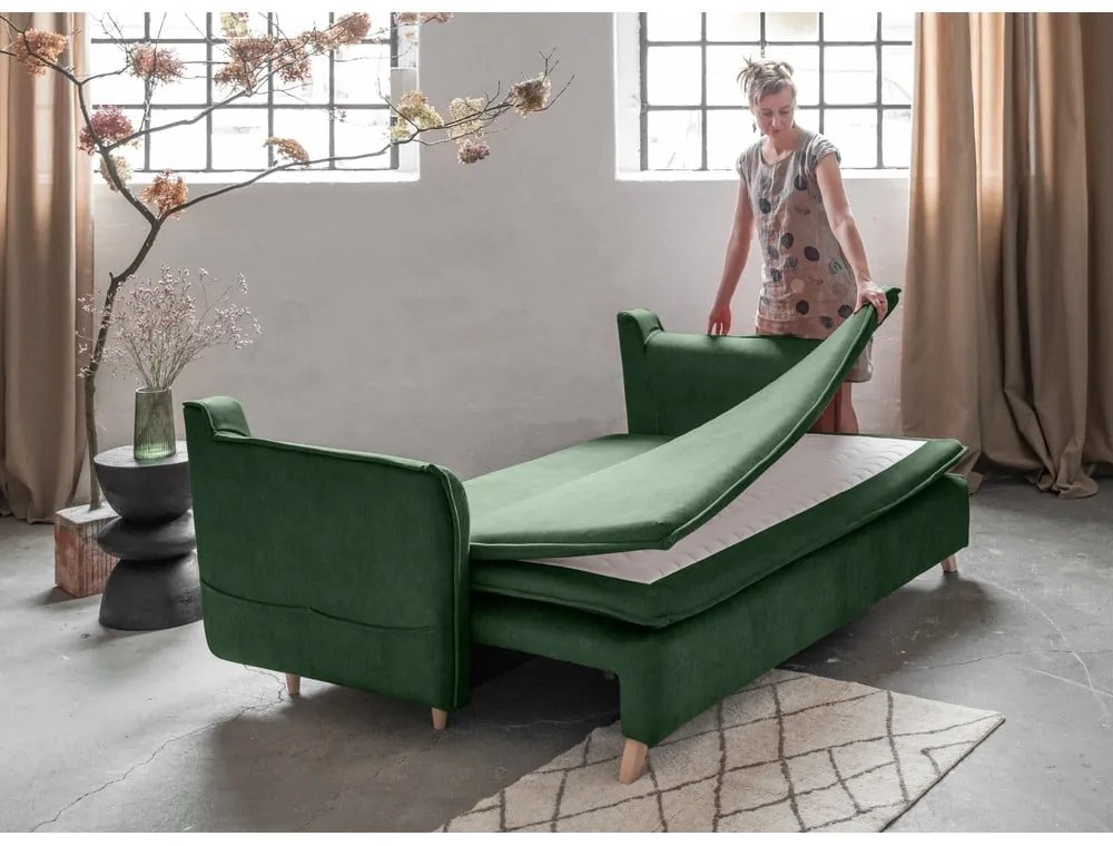 Canapea verde extensibilă cu tapițerie din catifea 225 cm Charming Charlie – Miuform