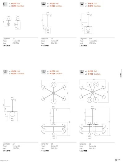 Lustră pe cablu Redo 01-2727 PLATO 1xG9/10W/230V d. 20 cm auriu