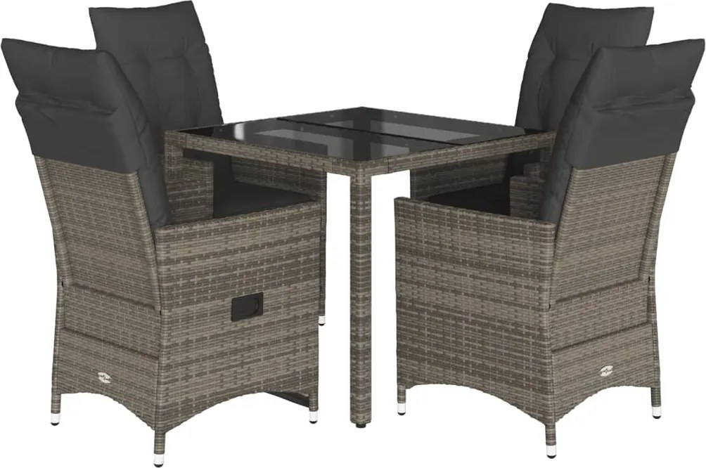 vidaXL Set mobilier de grădină cu perne, 5 piese, gri, poliratan