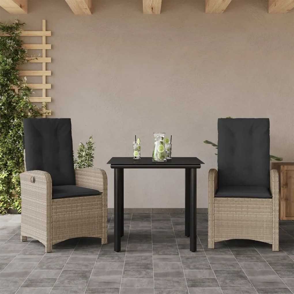 vidaXL Set mobilier de grădină cu perne, 3 piese,gri deschis,poliratan