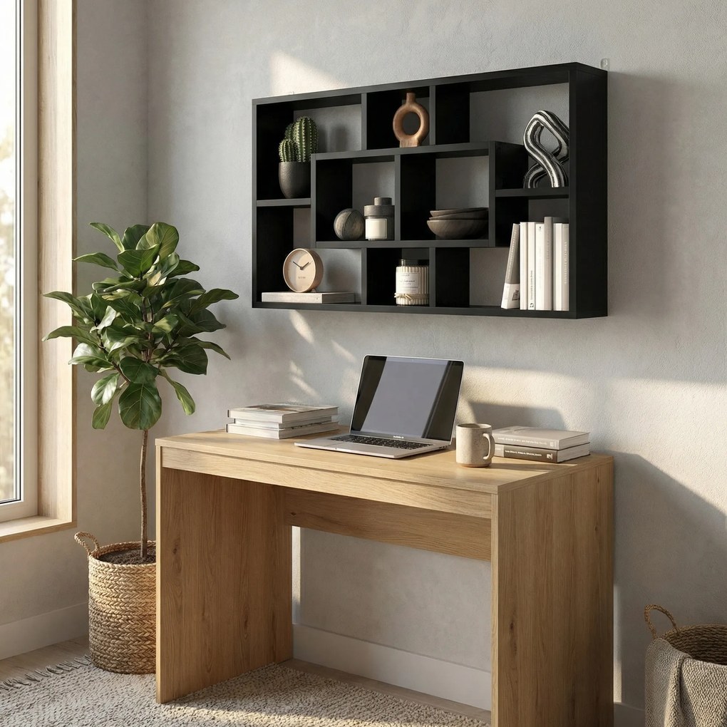 HOMCOM Etajeră de Perete Decorativă Etajeră pentru Cărți, CD-uri cu 8 Cuburi 85x14,5x47,5 cm Negru | Aosom Romania