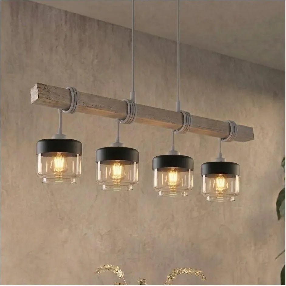 Brilagi - Lustru pe cablu WOOD GLASS 4xE27/60W/230V pin/gri/maro fumuriu