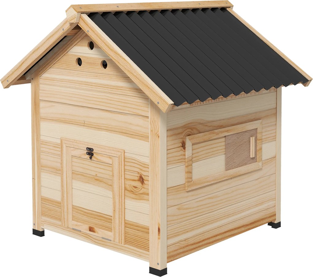 PawHut Căsuță pentru Rațe de Exterior, Adăpost pentru Rațe cu Rampă, Podea Detașabilă, Acoperiș Înclinat și Orificii de Ventilație, 78x90x92 cm, Lemn | Aosom Romania