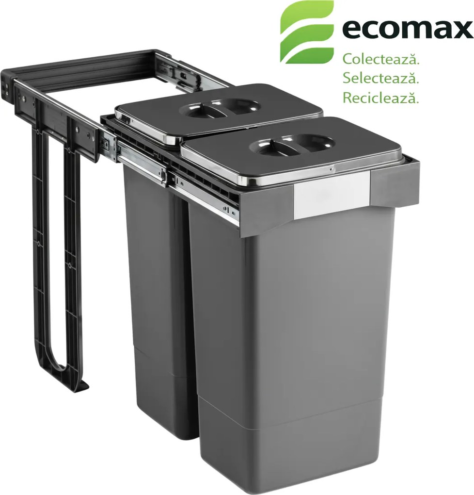 Cos gunoi incorporabil Ecomax Free Jazz 40, colectare selectiva, gri antracit, 2 x 26 l Polipropilena, 400 mm, L:320 mm; l:470 m; H:545 mm, Gri
