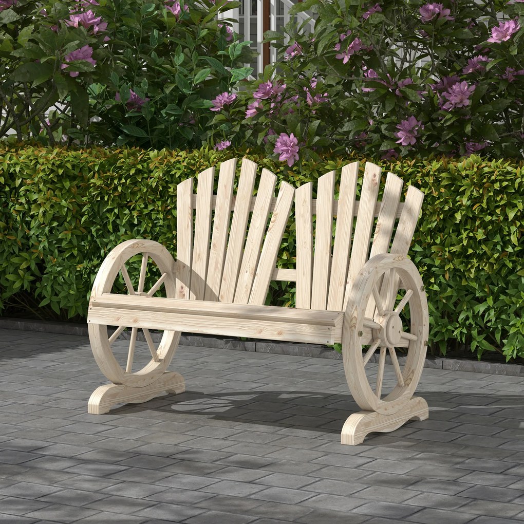 Outsunny Bancă de Grădină pentru 2 Persoane cu Mânere în Formă de Roată, Bancă de Exterior din Lemn de Brad, pentru Terasă și Curte, 108x66x95 cm, Finisaj Lemn Natural | Aosom Romania