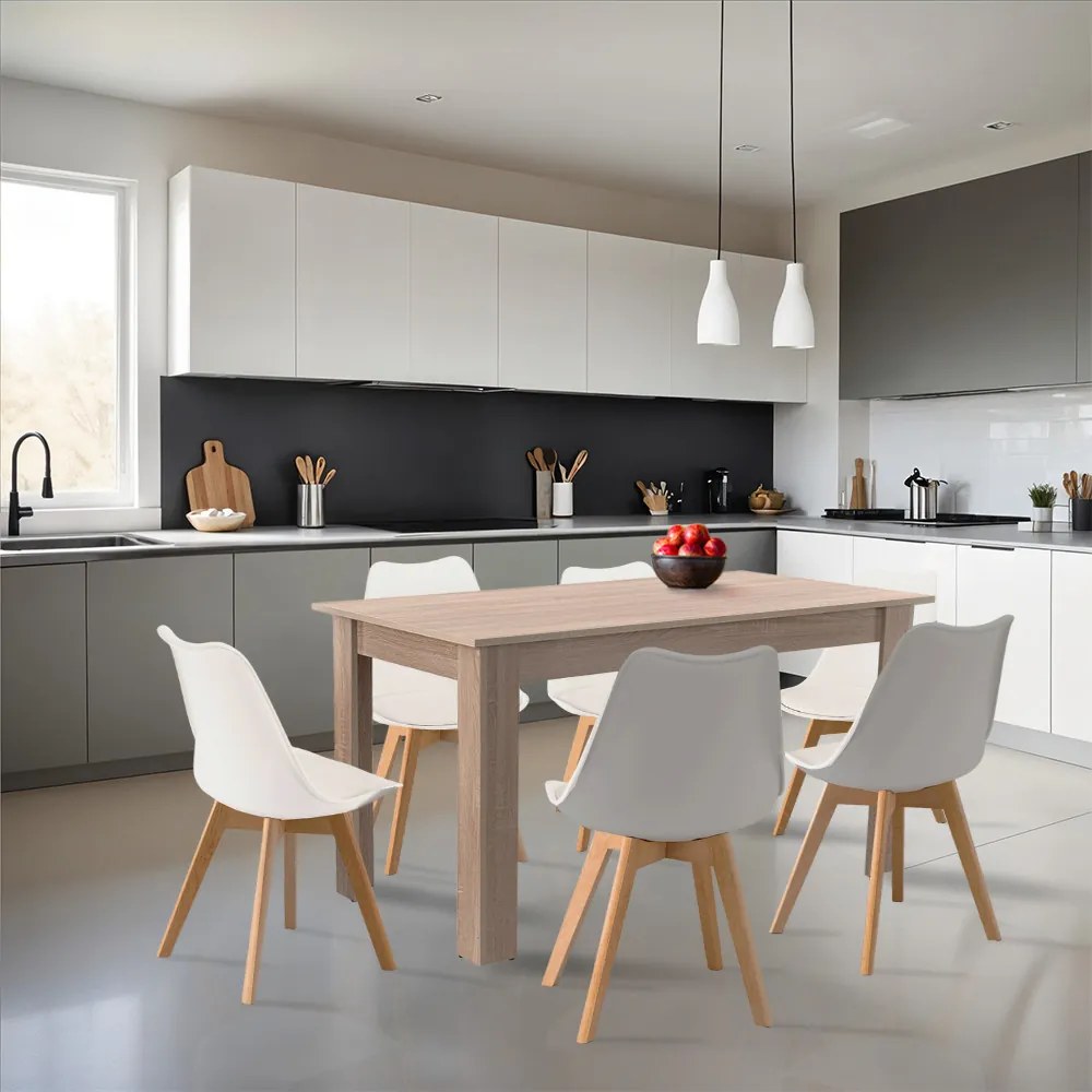 Set de masă Zara 6+1 alb-stejar Sonoma