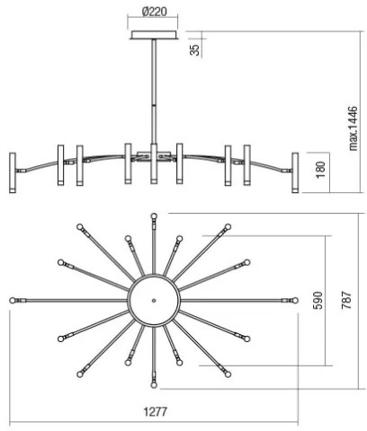 Redo 01-3450 - Lustru RAYEN cu tijă, LED dimabil, 80W, 230V, CRI 90, auriu