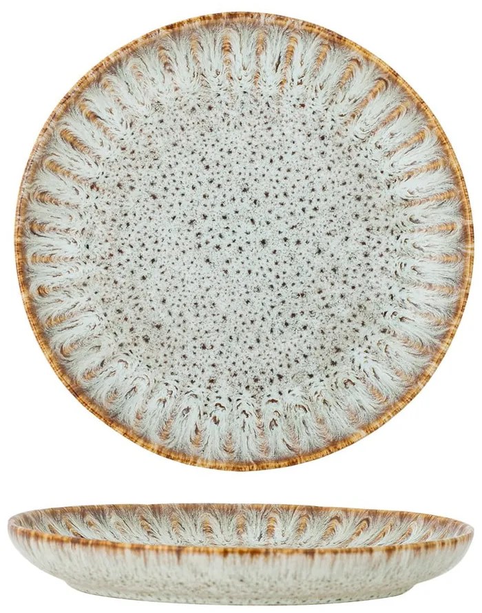 Farfurie albastră/bej pentru servire din gresie ø 17 cm Fleur – Bloomingville