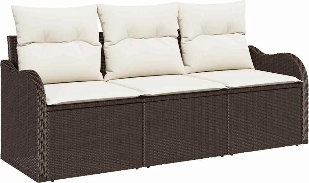 vidaXL Set de canapele pentru grădină cu pernă 3 pcs Maro Rattan poli