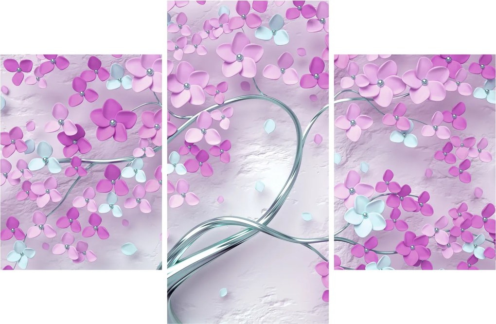 Tablouri cu flori pe trunchi argintiu - abstract (90x60 cm)