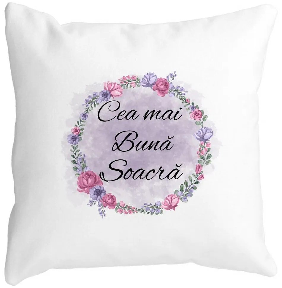 Perna Decorativa pentru Soacra 1, 40x40 cm, Alba, Mata, Husa Detasabila, Burduf