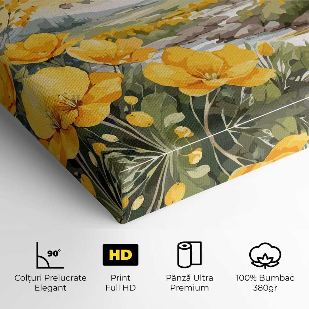 Tablou Canvas, 20x30cm, Dormitor si Living, Flori, Flori in natura, Vector_nature_landscape_with_beautiful_yellow_flowers_watercolor