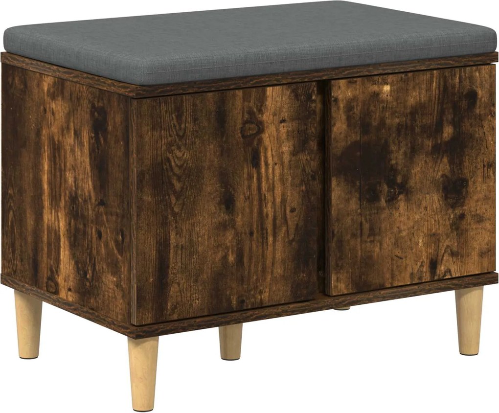 vidaXL Bancă pentru hol cu pernă cu ușă Stejar Afumat 60 x 38 x 46 cm