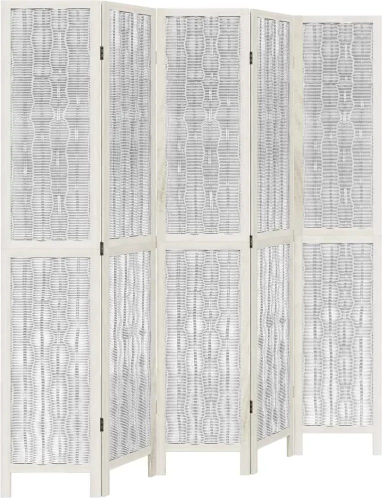 vidaXL Paravan cameră 5 panouri, alb, lemn masiv paulownia