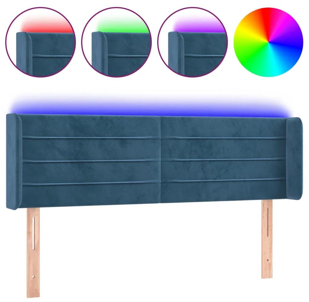Tablie de pat cu LED, albastru inchis, 147x16x78 88 cm, catifea 1, Albastru inchis, 147 x 16 x 78 88 cm